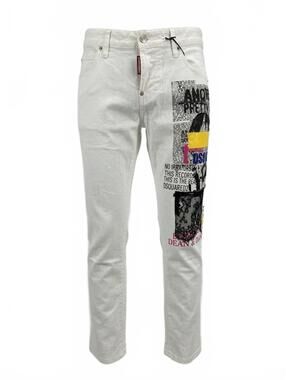 Dsquared2 Cool Girl Cropped Jeans White Graphic Print IT 38 W32 NWT